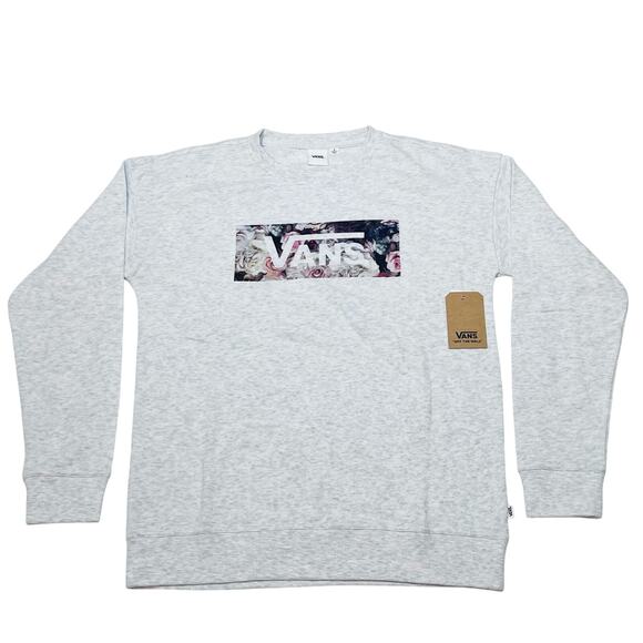 Vans Off The Wall Classic Pullover Sweater Women Small Gray Floral Sweatshirt - Picture 1 of 5